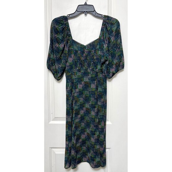 Elaine Puff Sleeve Multicolored Dot Mesh Midi Dress in Green Size XS - Picture 5 of 12